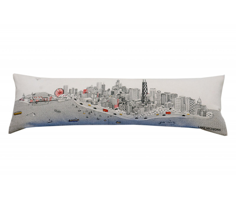 Housse de coussin en lin neutre, Forme rectangulaire, 14 po x 45 po, Ivoire / gris pâle / rouge