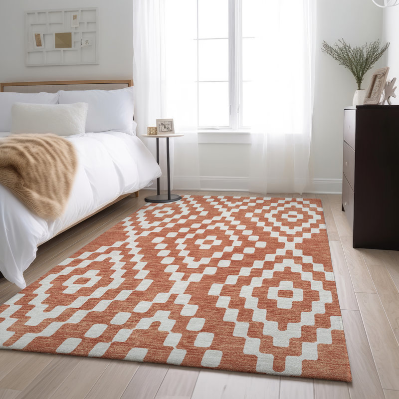 Premium Machine Washable Prisco Salmon Rug, Rectangle 10' x 14'