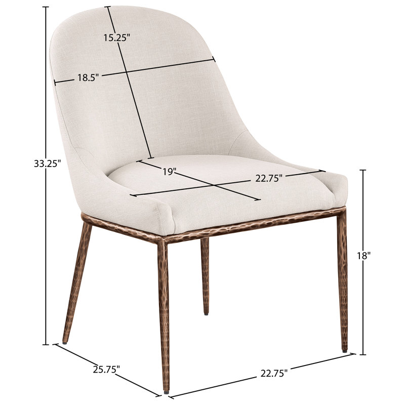 Chaise d'appoint rembourrée Ferro Hessle, Bronze brossé, Tissu beige texturé en lin