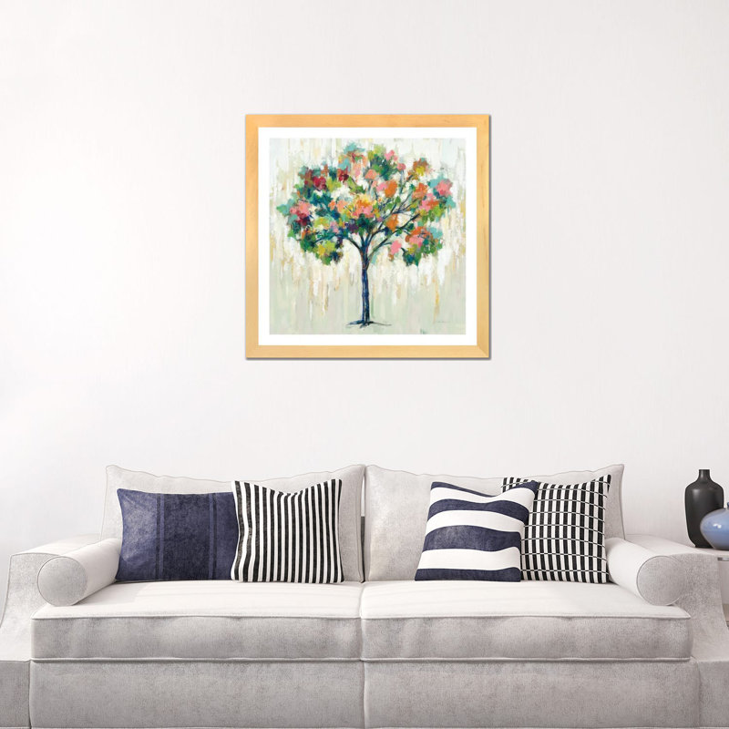 " Blooming Tree Neutral " by Silvia Vassileva, Natural Wood Framed Paper, 24'' H x 24'' W x 1'' D, White