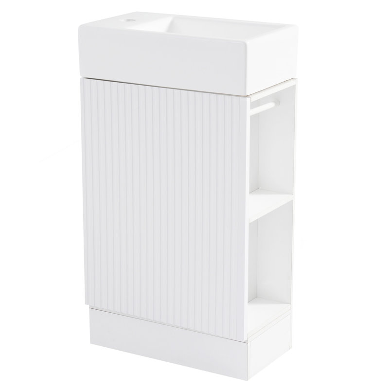 Meuble-lavabo 18,6 po avec lavabo, meuble-lavabo avec tablette à deux niveaux, orientation gauche ou droite, blanc, Blanc
