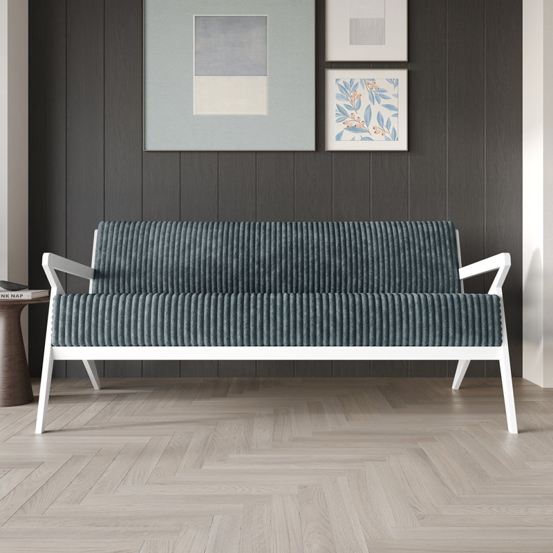Velvet Upholstered Accent Sofa, Light Blue, White