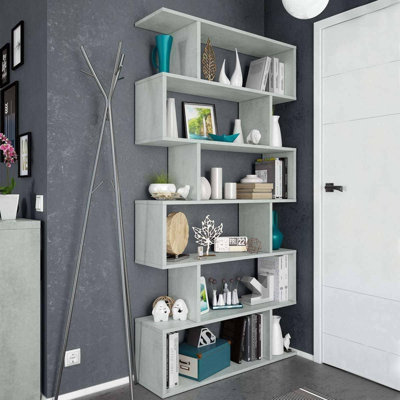 Bookshop Joliet, High Double-Sided Bookcase, Divider Shelf With 5 Shelves, Modern Office Shelf