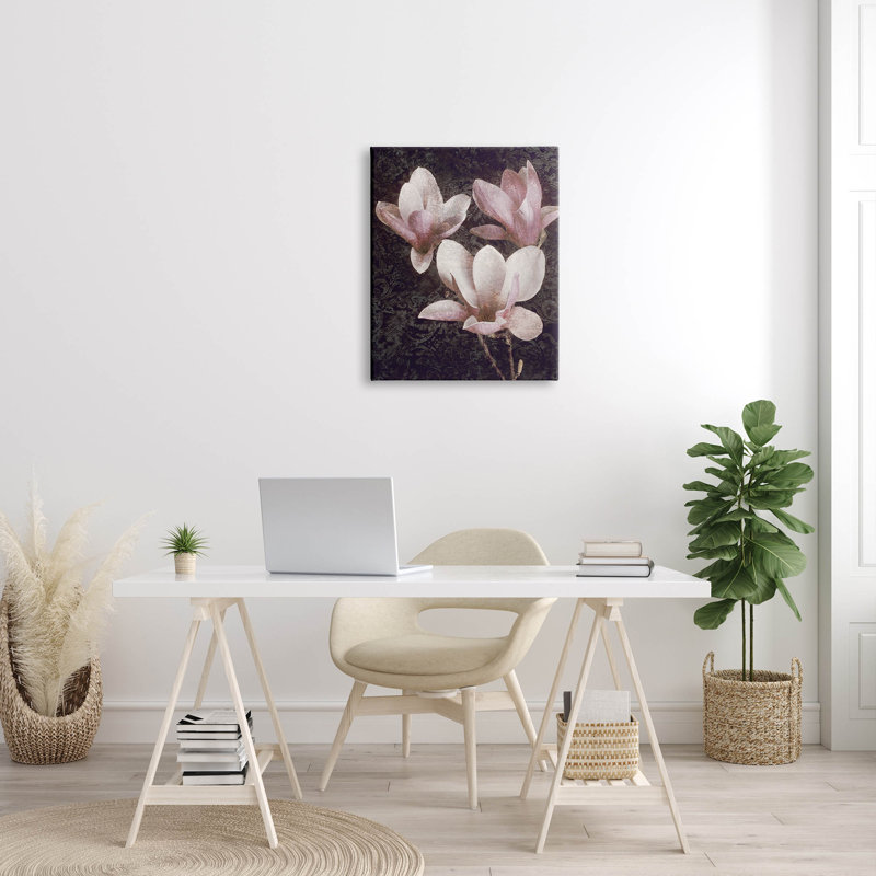 Art giclée rétro à motif damassé rose par John Seba, H 30 po x l 24 po x P 1,5 po, Giclée encadrée blanc bord de mer