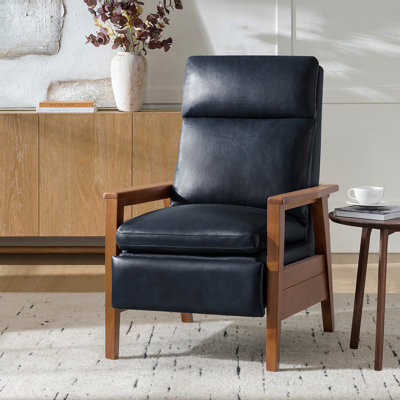 Fauteuil inclinable Gladys Mid-Century en cuir véritable avec accoudoirs en bois massif