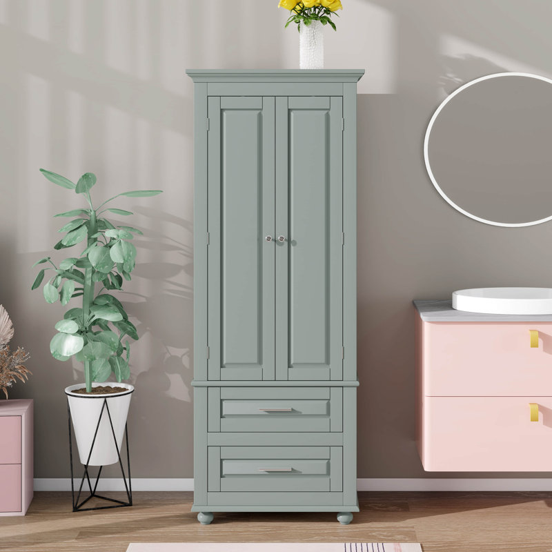 Tall Storage Cabinet With Two Drawers, Freestanding Multifunctional Bathroom Cabinet With Adjustable Shelf For Bathroom/Office