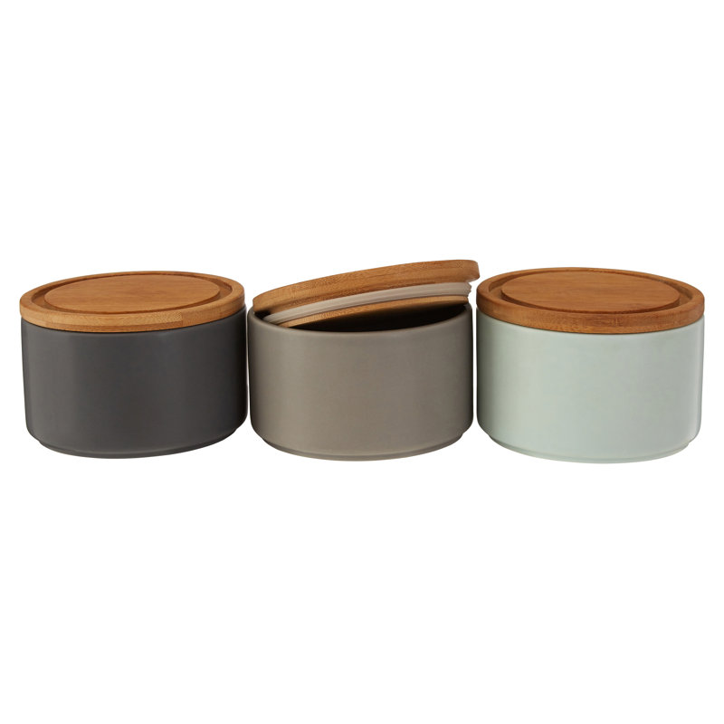 Stoneware Jar - Set of 3, Grey/Pale Blue