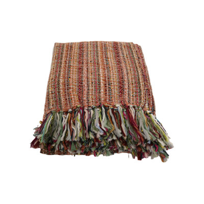 Home&Manor Handcrafted Wool & Cotton Throw Blanket Ember Bloom