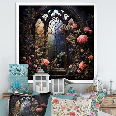 Floral Gothic church windows view II - Window Wall Art For Living Room