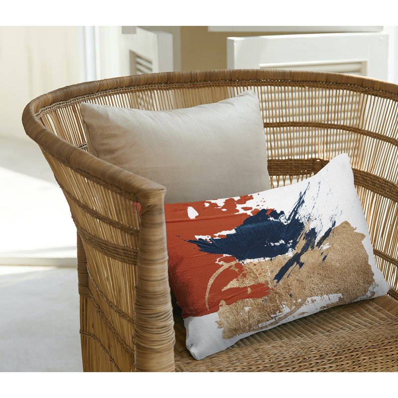 Coussin lombaire abstrait intérieur / extérieur, Orange brûlé / or / blanc
