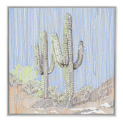 Cactus In Stripes 2 Framed Graphic Art Canvas by Natasha Marie