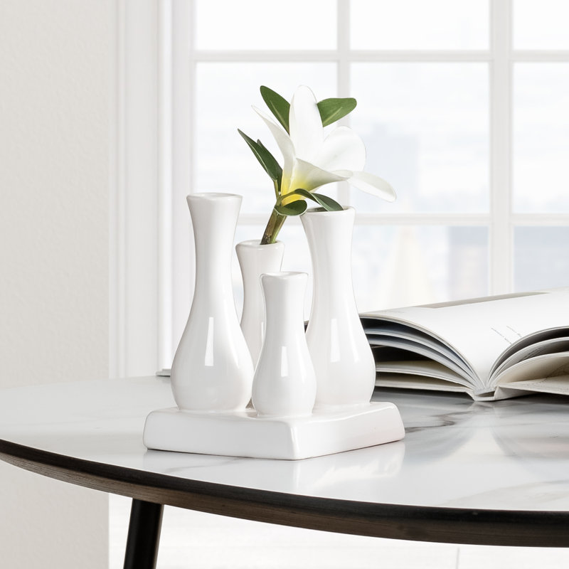Vase en céramique 4 tubes Modern White