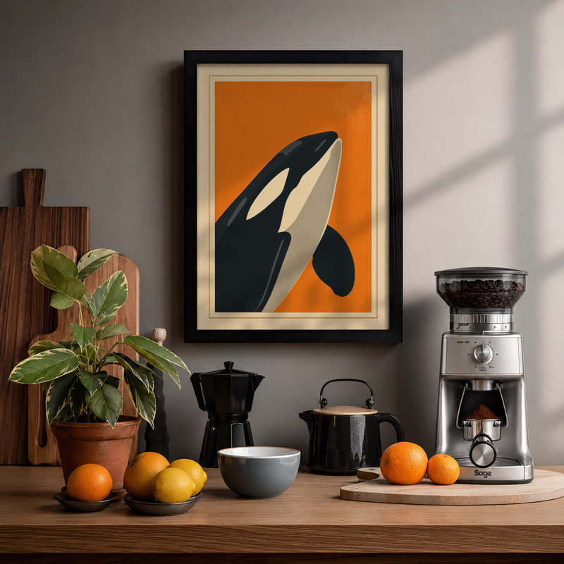 Geometric Orca Mid-Century - Framed Print, Black, A4 - 29.7 x 21.0 cm