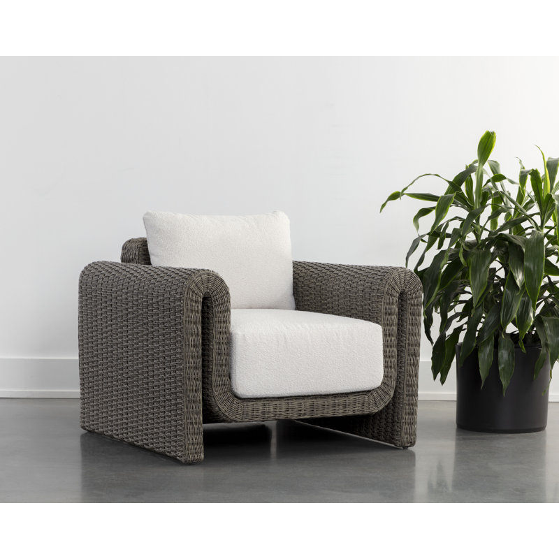 Gray Wicker Lounge Chair with Cream Cushions