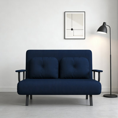46" Wide 5-In-1 Convertible Sofa Bed Chair For Two, 5-Position Adjustable Backrest With Pillow, Blue (71.6"W X 46"D) For Living Room & Office