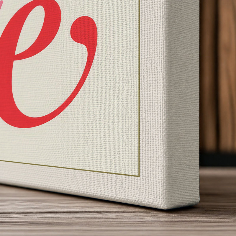 Love in Script Typography 1 Piece Wrapped Canvas Wall Art, 18x12 - 45.7 x 30.5 cm, Cream Border