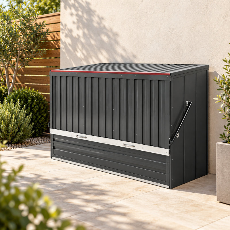 Remise de rangement en acier galvanisé avec toit relevable et porte avant pliable, Charcoal Grey