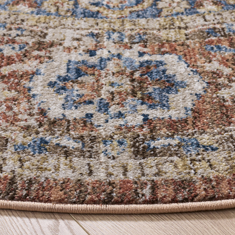 Tapis performance oriental Broomhedge Bijar, Rond 6 pi 7 po, Brown/Navy