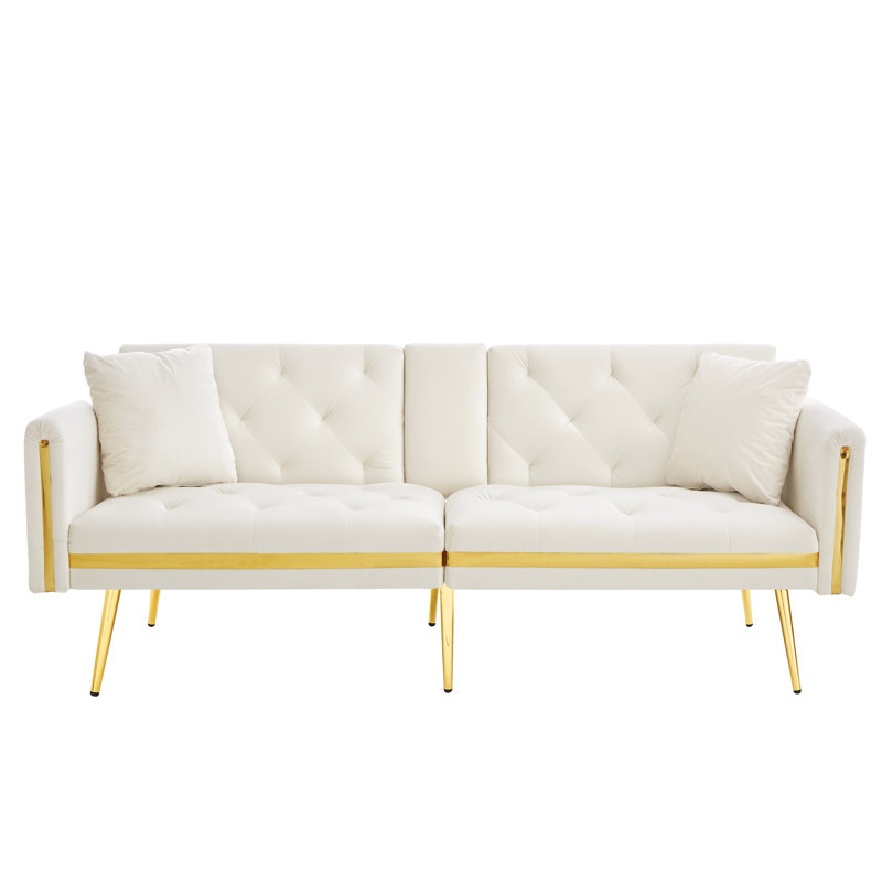 2 Seater Velvet Sofa Bed, White