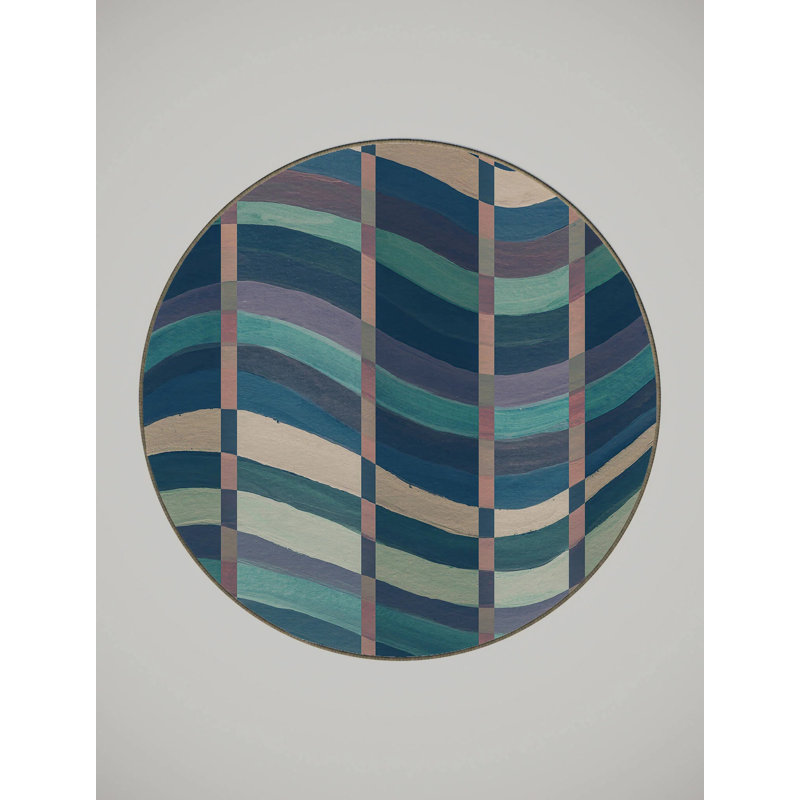 Tapis bleu / beige en polyester tissé à la machine Vellamo, Rond 5 pi