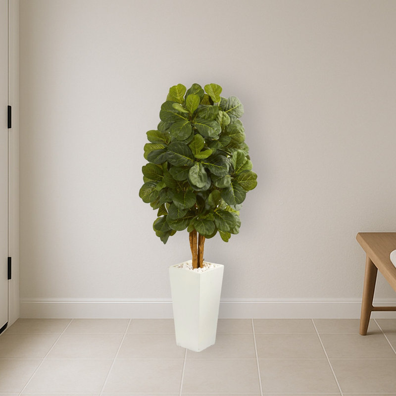 Fiddle Leaf Artificial Tree in White Tower Planter