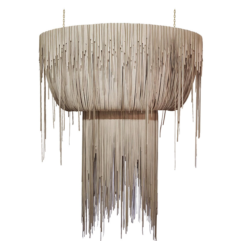 Leather Fringe Chandelier, 71" H x 63" W x 28" D, 8