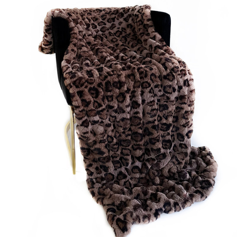 Couverture en fausse fourrure, Brun, L 108 po x L 90 po