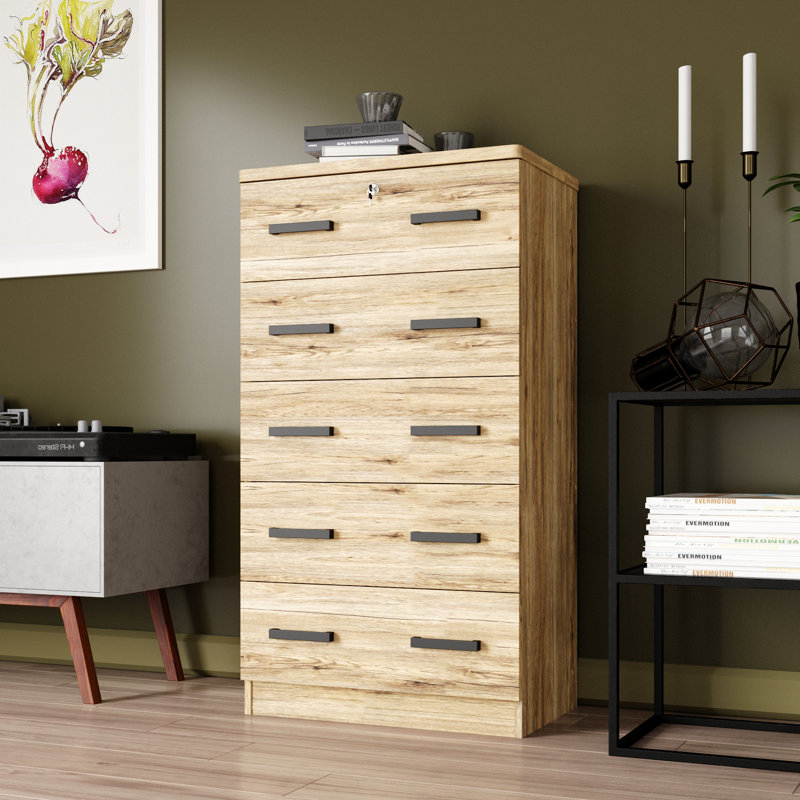 Commode 5 tiroirs 5 pouces Giello, Naturel