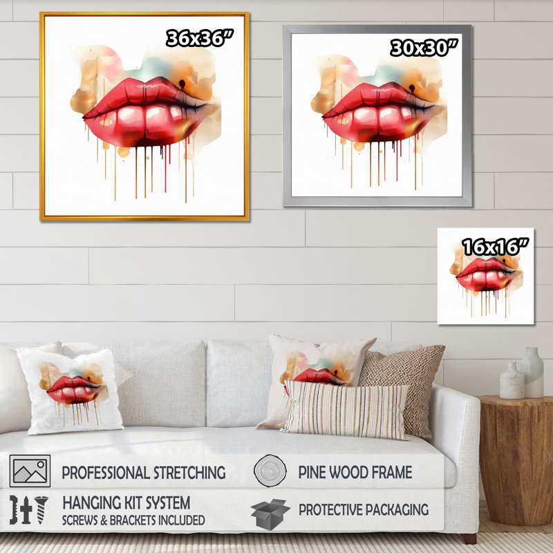Red Lips of Luxury II sur toile, H 16 po x l 16 po x P 1 po, Toile tendue
