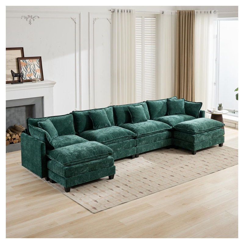 Canapé modulaire Cloud 4 places en chenille verte avec sièges très larges Cloud