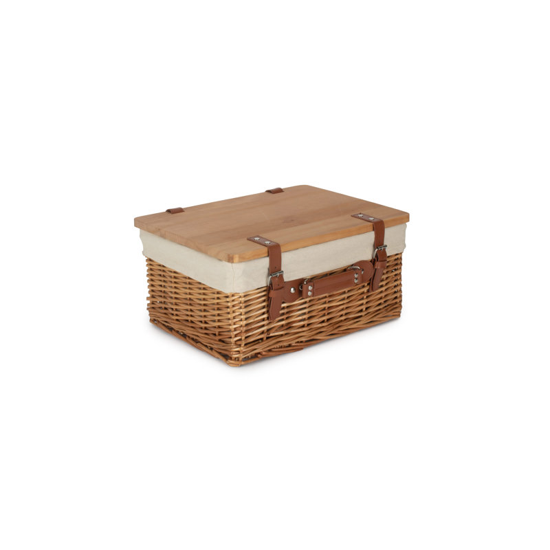 Wicker Lined Gift or Storage Hamper Basket with Lid, Double Steamed/White, 26cm H x 51cm W x 36cm D