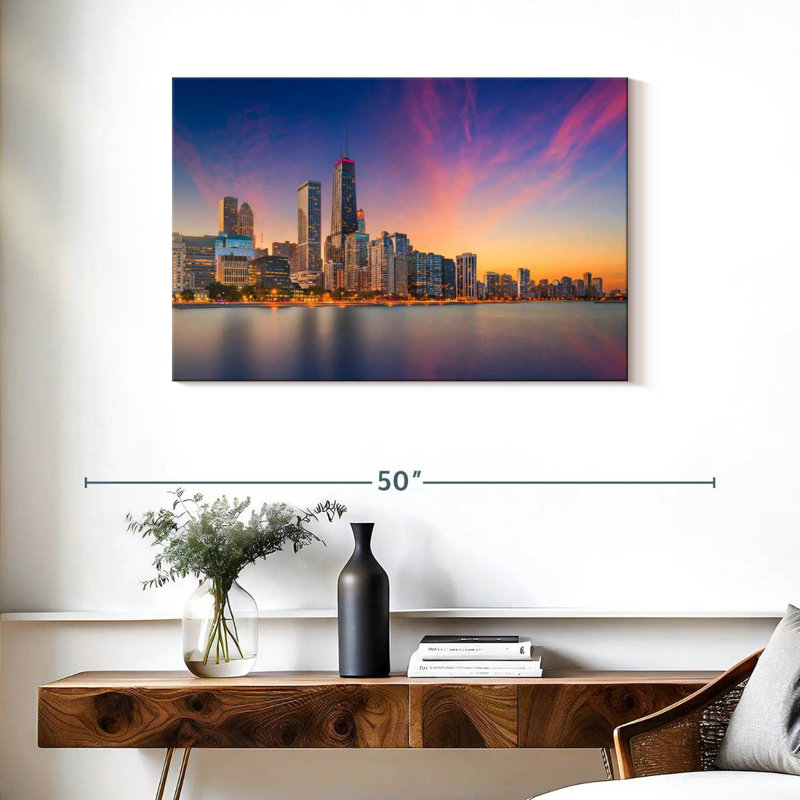 Nicci, Chicago, coucher de soleil, paysage urbain, H 24 po x l 36 po