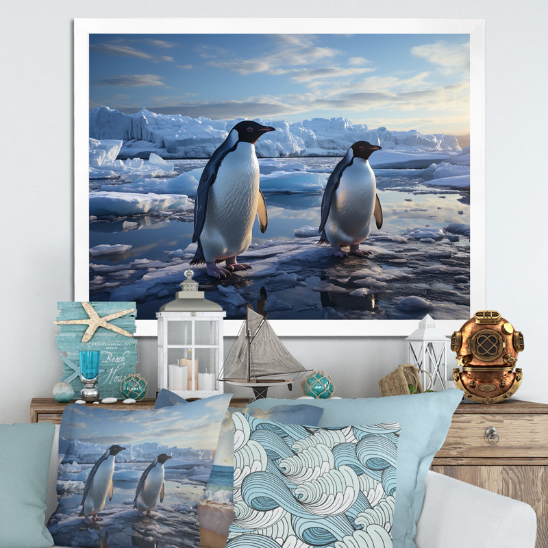 Pingouin se dandinant d'élégance I, Cadre photo blanc, H 16 po x l 32 po x P 1 po