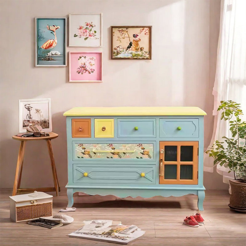 Armoire de rangement 6 tiroirs avec cadre en bois de pin
