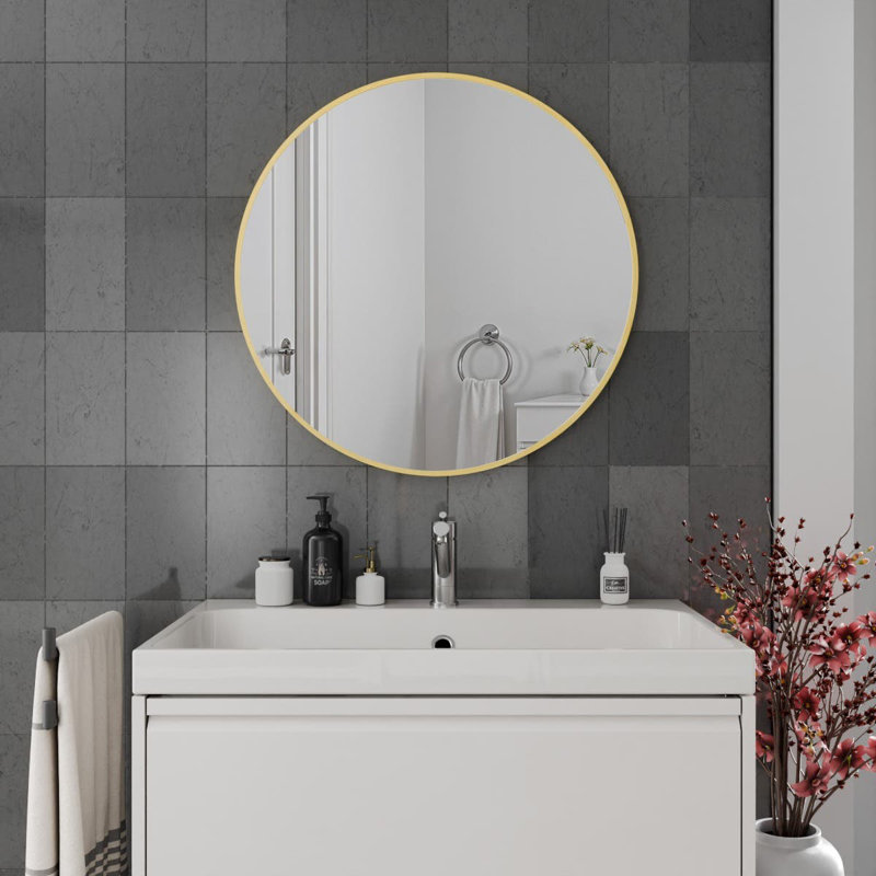 Round Wall Mirror, 80cm x 80cm, Brushed Brass