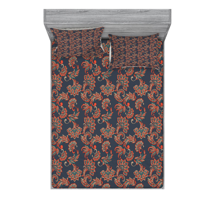 Microfiber Damask Sheet Set, Full/Double Sheet Set with Fitted Sheet