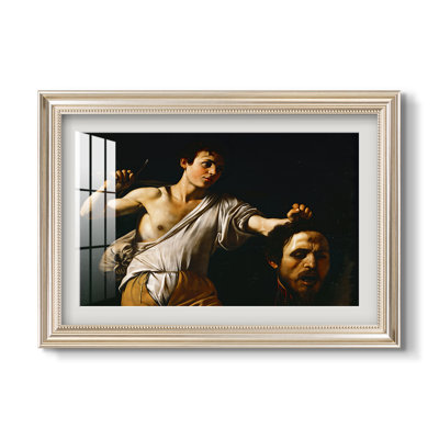 David tenant la tête de Goliath (version viennoise) de Caravage - Encadré sous verre et sous passe-partout, grand tableau pour salon