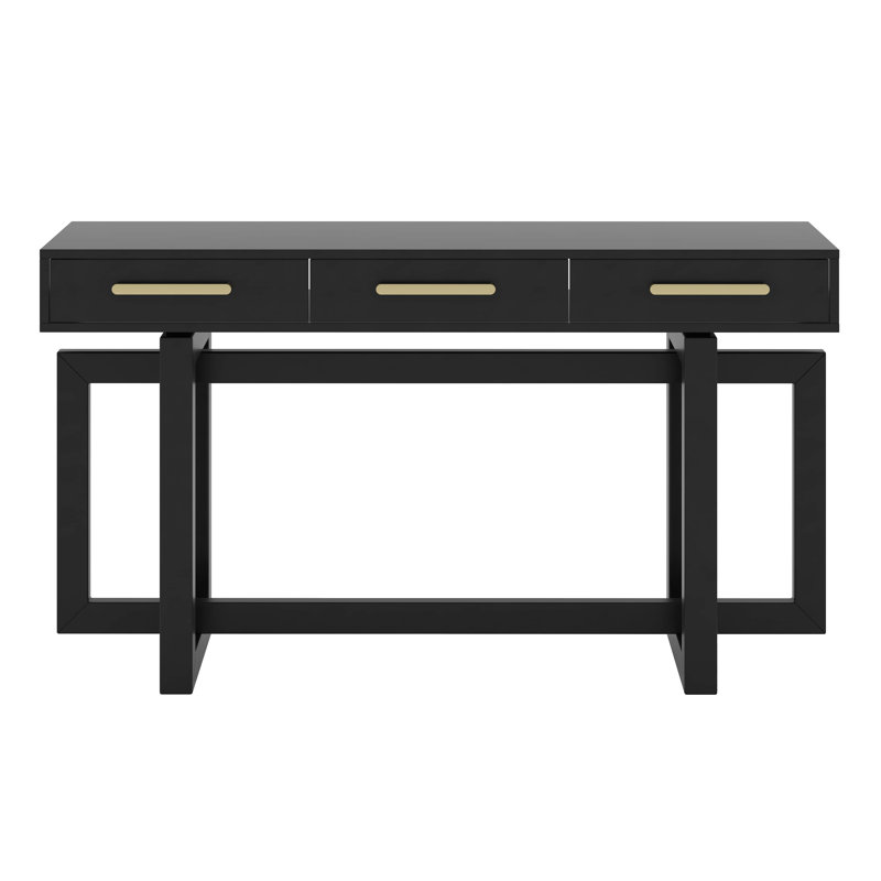Console de 57 pouces de style minimaliste avec canapé à trois tiroirs et fabrication robuste, Noir