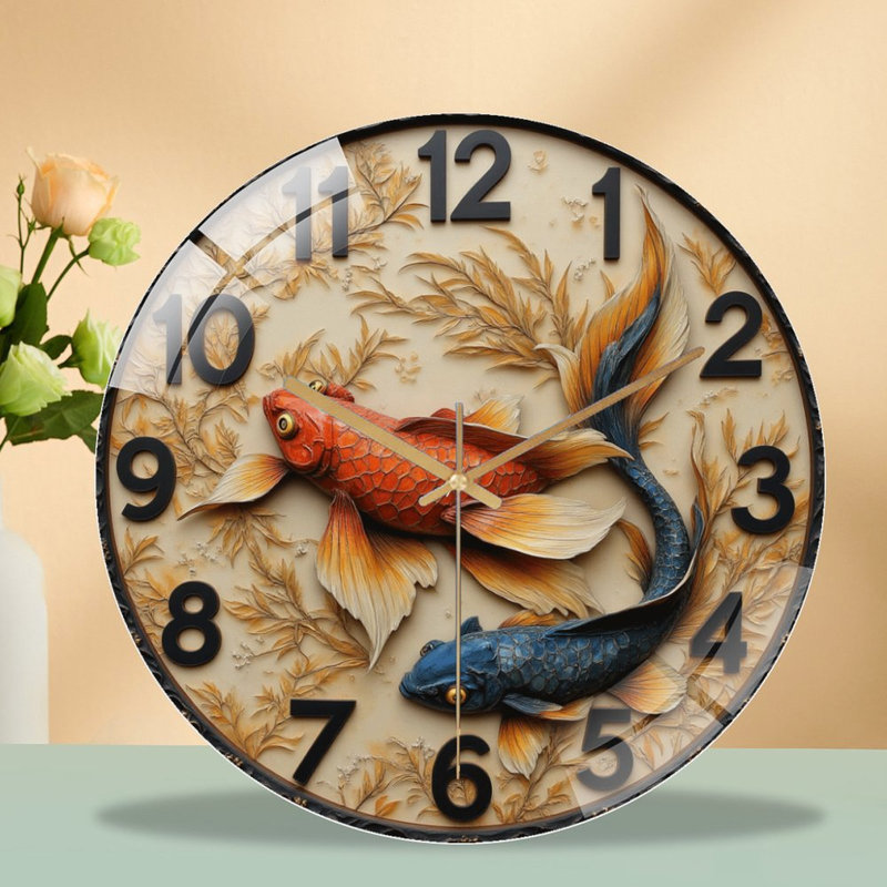 Horloge murale décorative avec art poisson rouge - horloge murale moderne en verre 12 po