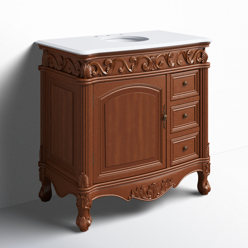Ensemble de meuble-lavabo simple 36 po Aurillac, Teck, Blanc Guangxi