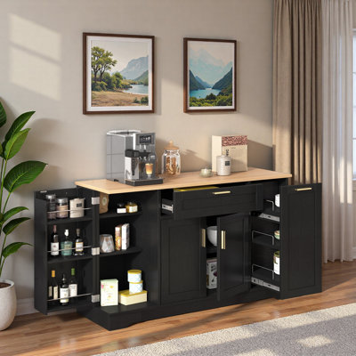 Buffet de rangement multifonctionnel avec tablettes réglables, support à 3 niveaux, tiroir et porte