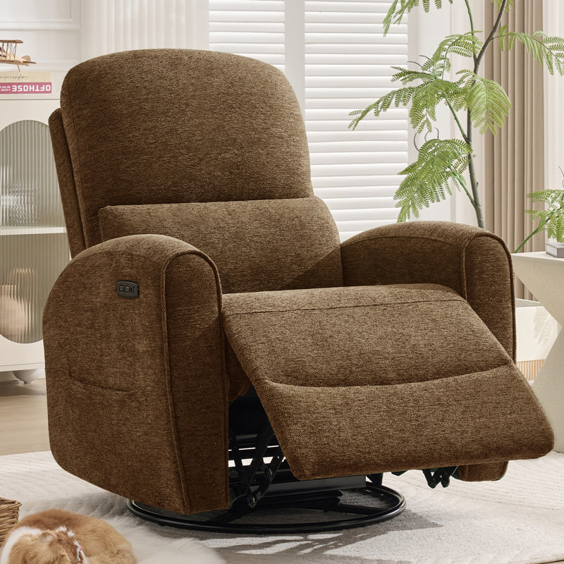  Modern Chenille Power Swivel Rocker Glider Nursery Recliner with Lumbar Support,Round Armrest and Double Pocket,USB and Type-C
