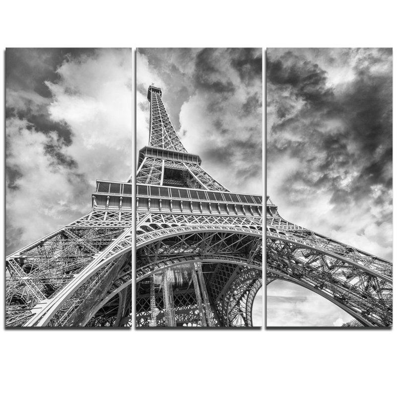 Ensemble de 3 impressions sur toile tendue, "affichage noir et blanc" de la tour paris eiffel