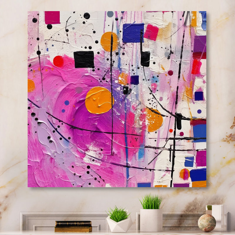 «Pink Cubism Unleashed» sur toile, H 30 po x l 30 po, Cadre photo noir