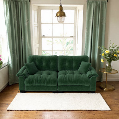 Modern 94-inch Green Chenille Pleated Three-Seater Sofa – Luxurious Comfort for Your Living Space