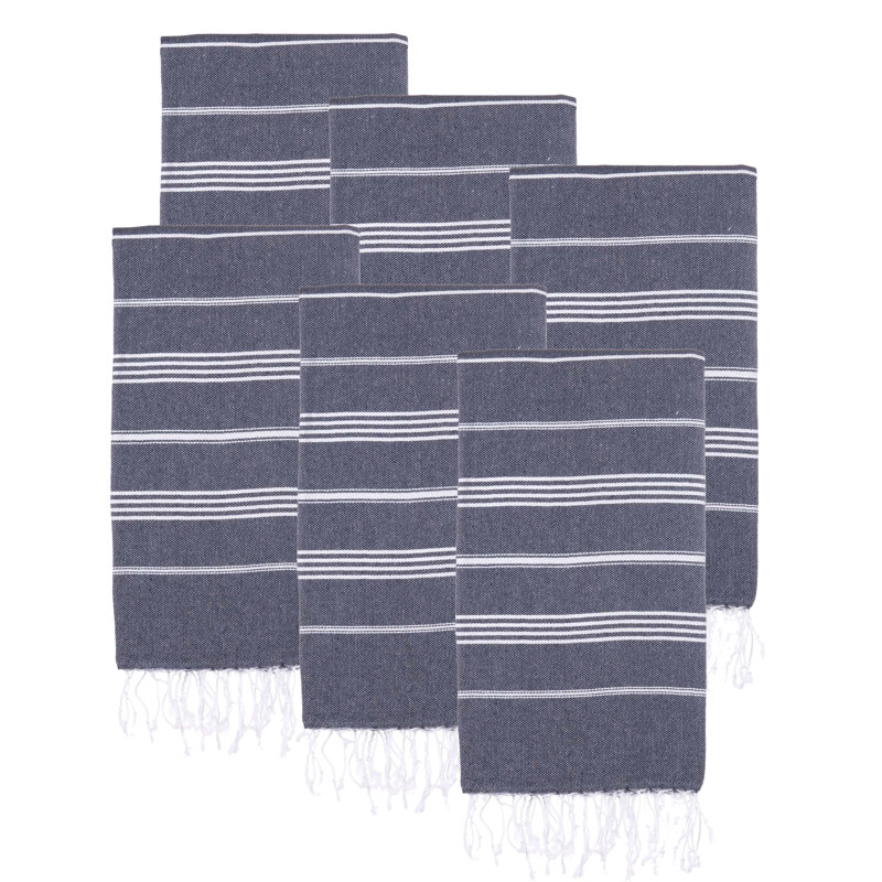 Ensemble de 6 serviettes pour lit de plage en coton turc Alize, Bleu marine