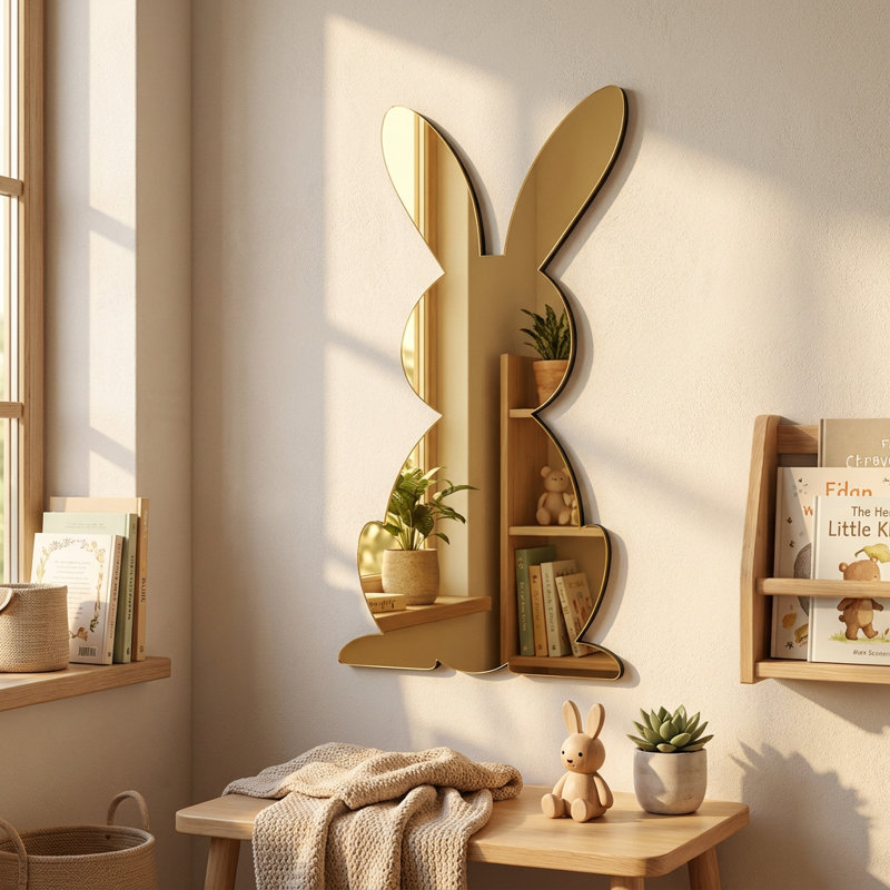 Playful Gold Bunny Accent Mirror