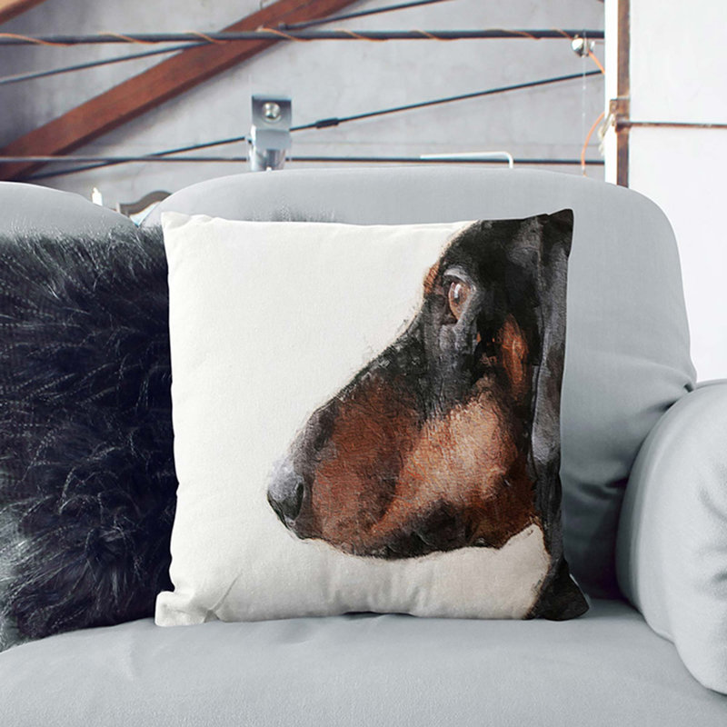 Dachshund Dog Square Throw Cushion, Black, 40cm H x 40cm W x 15cm D