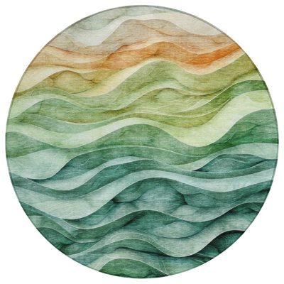 Machine Washable Indoor/Outdoor Christain ACN1242 Teal Rug