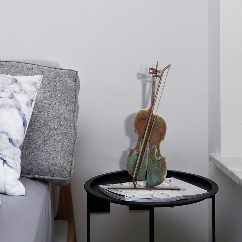 Statue de violon en métal faite à la main et peinte à la main, Cuivre rustique